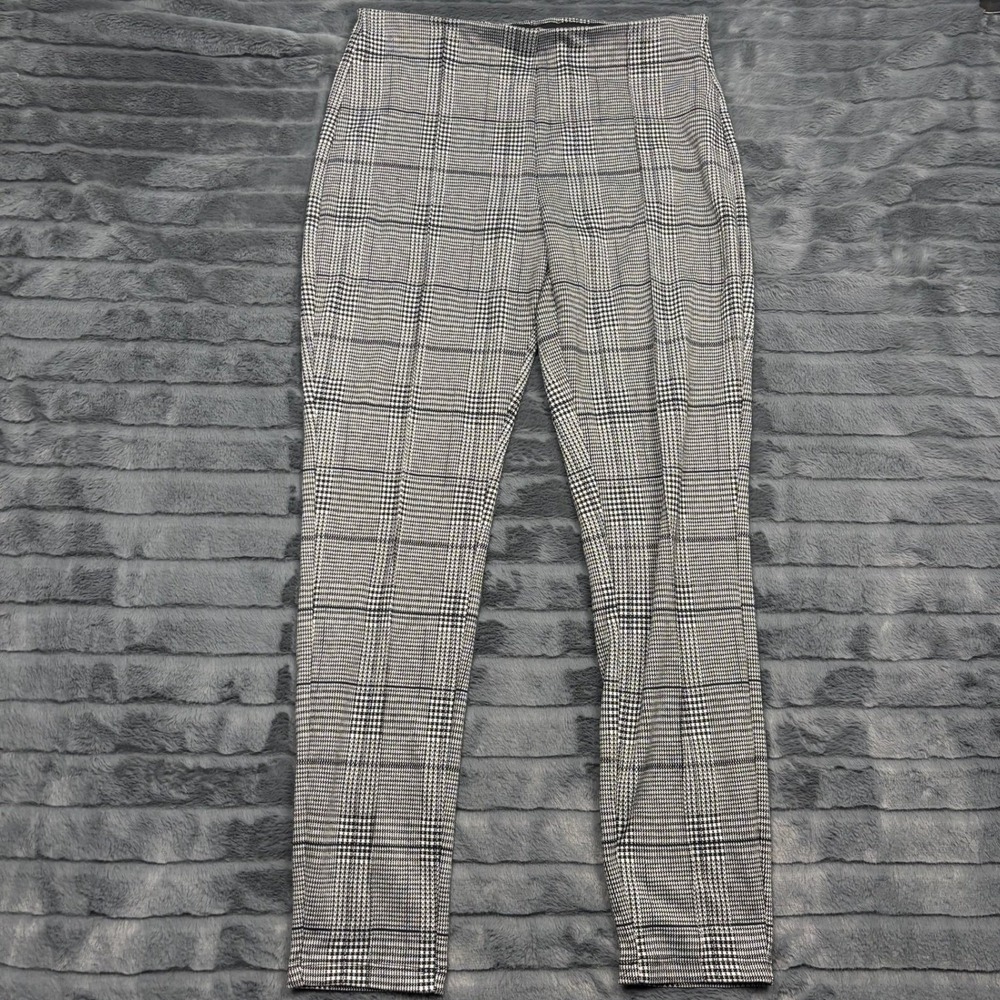 Tahari Womens Glen Plaid Pull On Leggings Grey Black Stretch Tapered Pants L